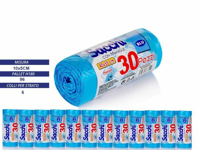 Set 12 Confezioni Di 30 Sacchi Rifiuti Spazzatura 40x55cm Blu dfh