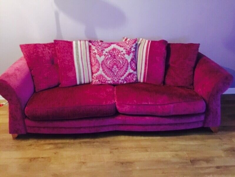Dfs Elin 4 Seater Pillow Back Sofa in Pink. Chenille fabric with