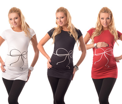 Bow print - Adorable Slogan Cotton Printed Maternity Pregnancy Top T-shirt 2007