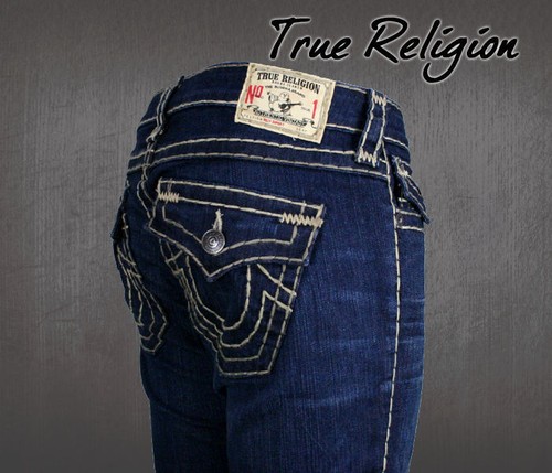 Pre-owned True Religion Jeans Women's Billy Super T Straight Retribution Natural Stitch In Blue