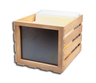 Schallplatten Holzbox mit Kreidetafel hell