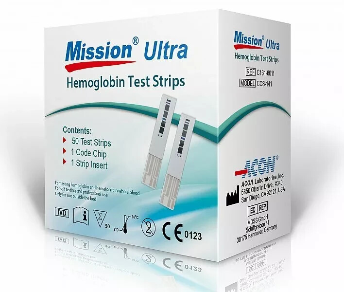 MISSION ULTRA HEMOGLOBIN TEST STRIPS  (PACK OF 50) - FAST SHIPPING