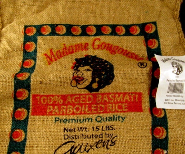Madame Gougousse Aged Basmati Parboiled Rice 15lb Burlap TOTE BAG Zippered top