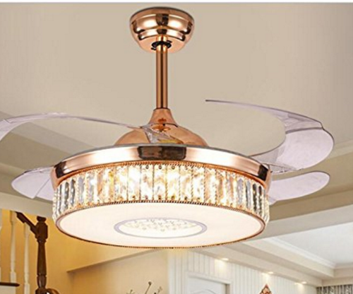 Details About Luxury Rose Gold Led Crystal Stealth Ceiling Fan Light Remote Control Fan Lamp