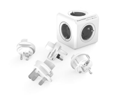 allocacoc PowerCube ReWirable Travel Plugs GRAU, Reiseadapter & 5x Verteiler, 23