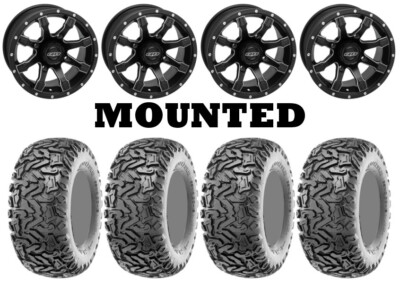 Kit 4 Maxxis Workzone Tires 26x9-12/26x11-12 on Quadboss Grinder Matte Black FXT