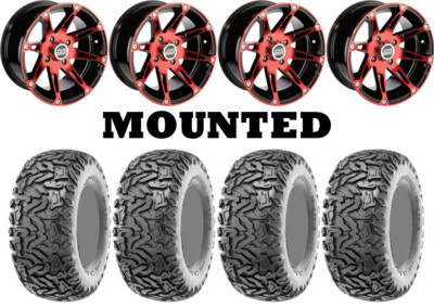 Kit 4 Maxxis Workzone Tires 25x10-12 on Moose 387X Red Wheels H700