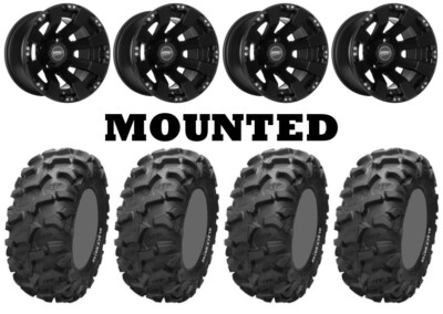 Kit 4 ITP Blackwater Evolution Tires 27x9-12/27x11-12 on Sedona Spyder Black FXT