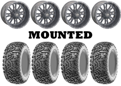 Kit 4 Maxxis Workzone Tires 26x9-12/26x11-12 on Moose 399X Gray Wheels IRS