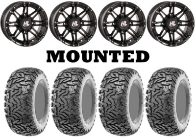Kit 4 Maxxis Workzone Tires 26x9-12/26x11-12 on High Lifter HL3 Black Wheels POL
