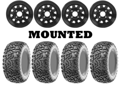 Kit 4 Maxxis Workzone Tires 25x10-12 on ITP Delta Steel Black Wheels POL