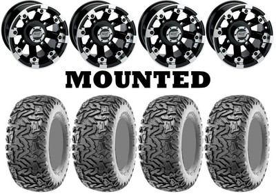 Kit 4 Maxxis Workzone Tires 25x10-12 on Moose 393X Black Wheels 550
