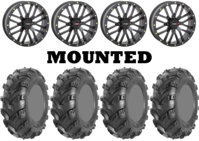 Kit 4 AMS Swamp Fox Plus Tires 26x9-14 on System 3 ST-3 Matte Black Wheels 1KXP