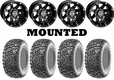 Kit 4 Maxxis Workzone Tires 25x8-12/25x10-12 on Moose 387X Black Wheels TER
