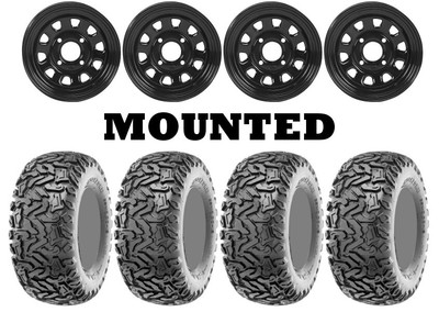 Kit 4 Maxxis Workzone Tires 25x10-12 on ITP Delta Steel Black Wheels WCT