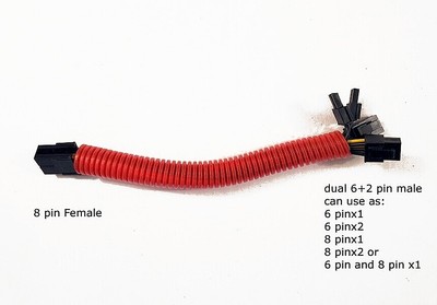 GPU PCI-E 8 pin FEMALE to MALE 2x 6+2 pin 6 pin 8-pin Red Power Splitter PCIe