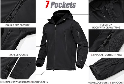 Men Waterproof Tactical Soft Shell Jacket Coat Fleece Lined Zip Up Hoodie Jacket