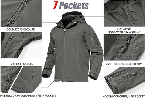 Men Waterproof Tactical Soft Shell Jacket Coat Fleece Lined Zip Up Hoodie Jacket