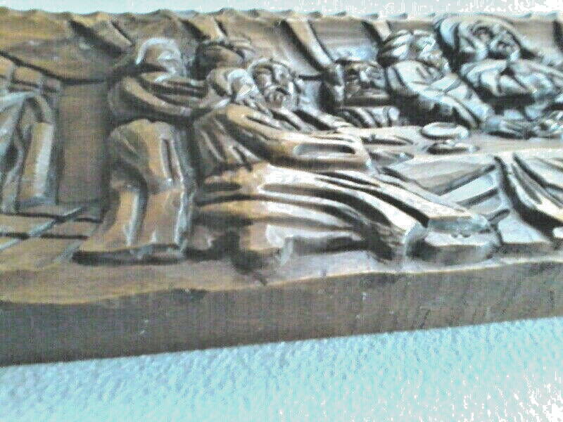 LARGE VINTAGE CARVED WOOD LAST SUPPER PRIESTS ALTAR CHURCH WALL PLAQUE