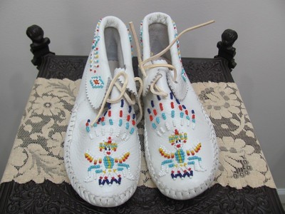 DEADSTOCK Vtg 1950s GUILD Indian-Western Style MOCASSINS BEADED KACHINA Sz-7.5