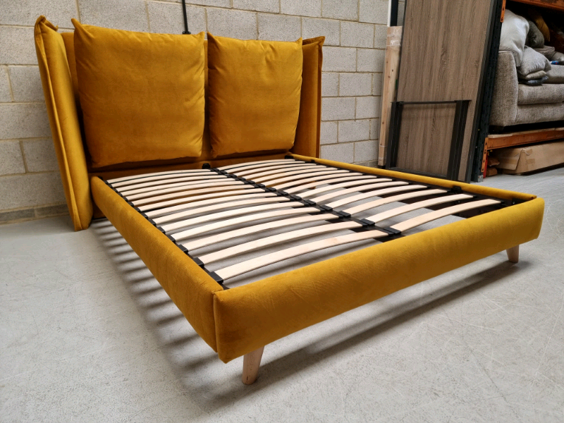 DFS Grand Designs Edinburgh Mustard Velvet KingSize Bed Frame in