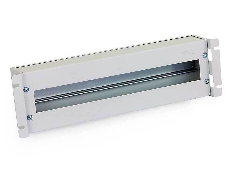 19 Zoll Schutzschalterleiste 3 HE mit Abdeckung u. Hutschiene lichtgrau RAL 7035