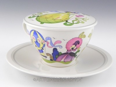 Villeroy & Boch LE BALLON CUP AND SAUCER WITH LID Hot Air Balloons Rare!
