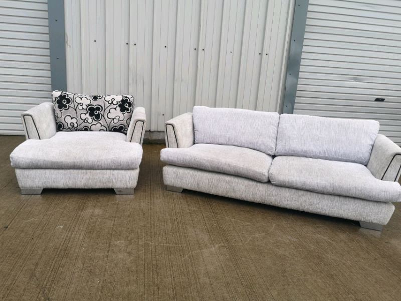 Dfs Grey Fabric 3 Seater Sofa Plus Cuddle Chair Couches Suite In