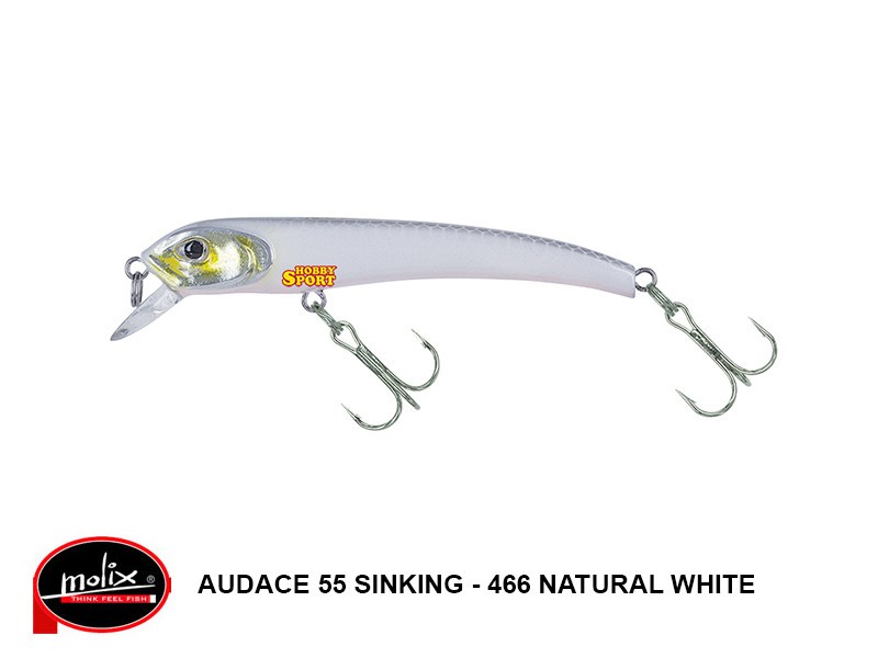 MOLIX AUDACE 55 SINKING 2,5GR COL 466 NATURAL WHITE SPINNING MARE PICCOLA TRAINA