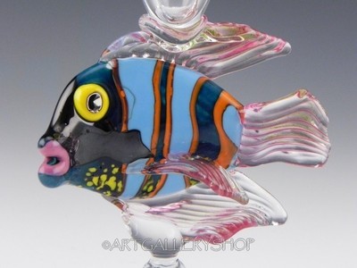 1991 Eric Brakken Studio Art Glass TROPICAL FISH GOBLET