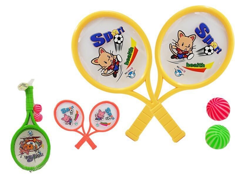Coppia Racchette Giocattolo Plastica Colorata Con Palline Tennis Bambini dfh