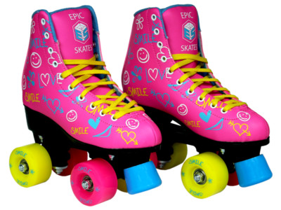 Epic Blush High-Top Indoor / Outdoor Quad Roller Skates w/ 2 Pair of Laces