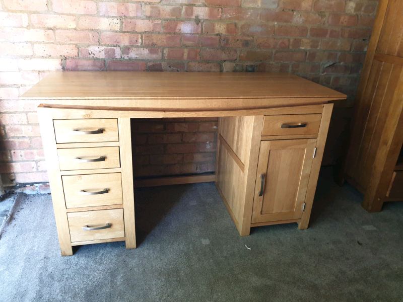 Oak Furniture Land Tokyo Solid Oak Large Computer Desk / Study Desk