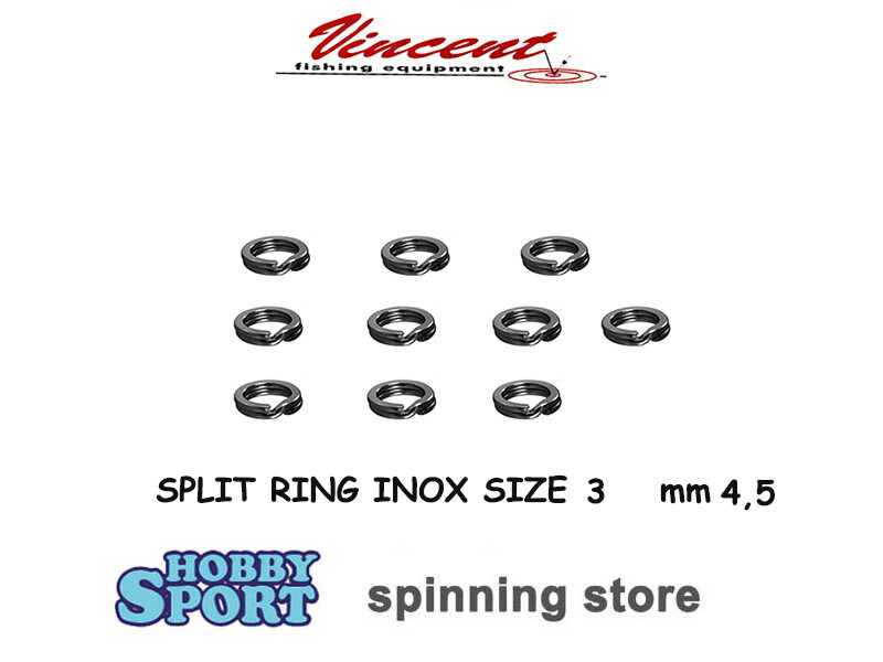 SPLIT RING INOX SIZE 3  DIAM. 4,5mm TEST 80 KG SPINNING CONF 20 PZ VINCENT 01033