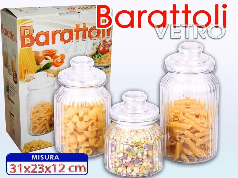 Set 3 Tris Barattoli Con Coperchio Vetro Cucina Contenitori Pasta Biscotti moc