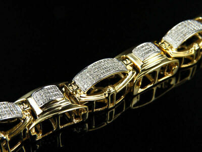 Pre-owned Nsg Mens Link Bracelet 9ct Cubic Zirconia 14k Yellow Gold Plated Silver Free Stud In White