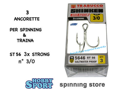 ANCORETTE SHINKEN TRABUCCO 5646  ST56 SIZE 3/0 SALTWATER PROOF 3 x STRONG 3 PZ