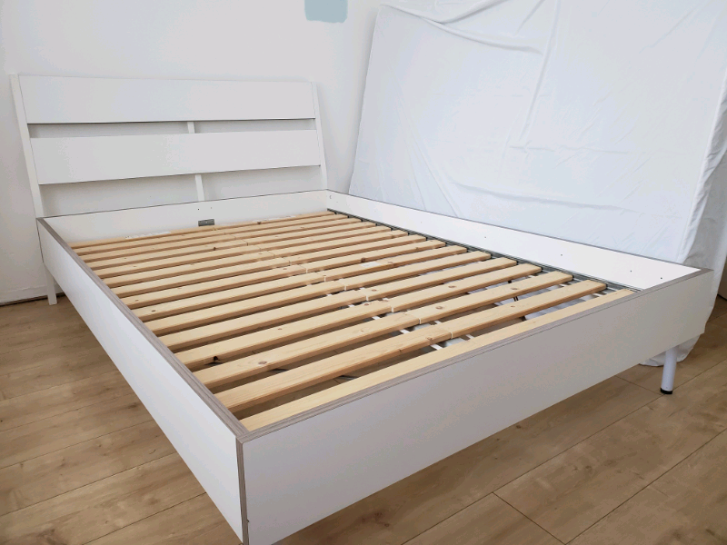 White IKEA Trysil double bed frame and slats in Brick Lane, London