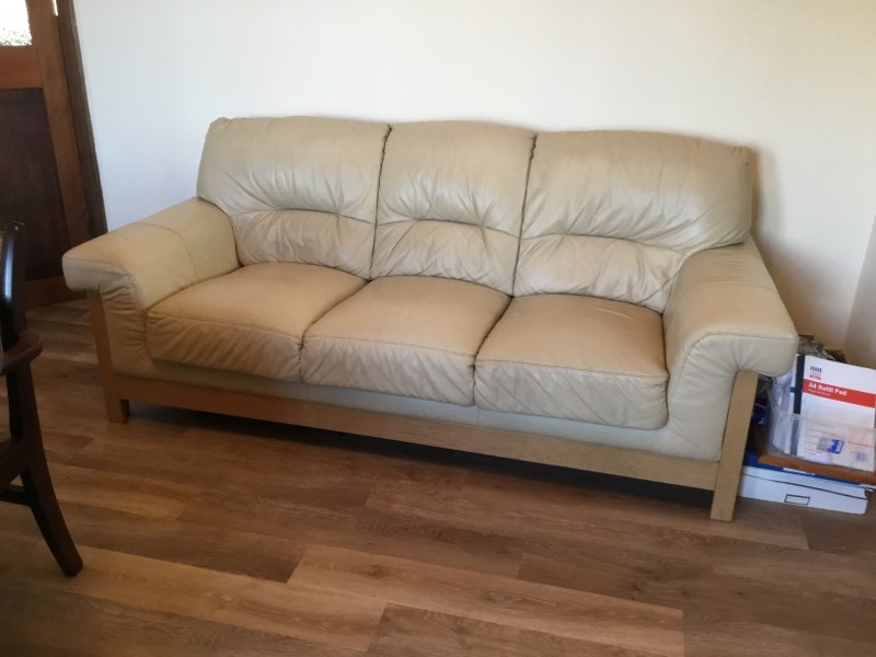 DFS cream real leather 3 seater sofa, couch, settee in North Berwick