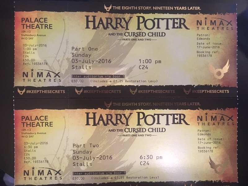 1 ticket for part 12 of harry potter and the cursed child