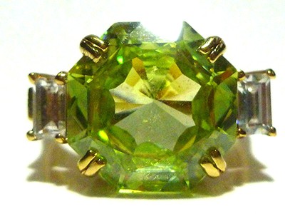 DESIGNER STERLING SILVER GOLD FINISH APPLE GREEN LARGE CRYSTAL COCKTAIL RING 