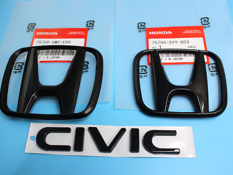 Honda 2022-2024 Civic 11th 3PCS Glossy Black Front Griile Emblem