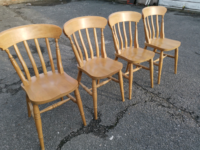 4 x farmhouse country pine dining chairs, can deliver locally in
