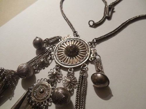 Vintage Antique Asian Ethnic Silver Tassel Drop Necklace