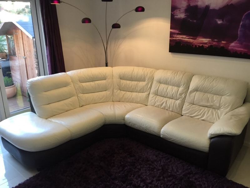 DFS Ripple White Leather Right Arm Facing 2 Piece Corner Sofa (Snow
