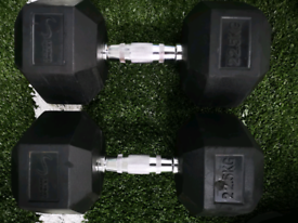 2 x 22.5kg Hex Rubber Dumbbell Weights