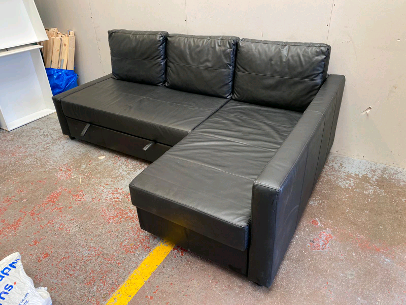 FREE DELIVERY IKEA FRIHETEN BLACK LEATHER SOFA BED GREAT CONDITION in