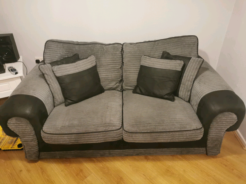 3&2jumbo grey cord and black leather sofas in Larne, County Antrim