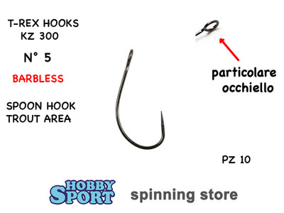 SINGLE HOOK SERIE KZ 300 N 5 BARBLESS RICAMBIO PER SPOON AMO PER MICRO ONDULANTI