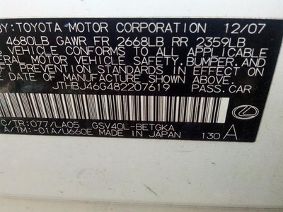 Driver Front Door Switch Driver's Window Fits 07-12 LEXUS ES350 1402419